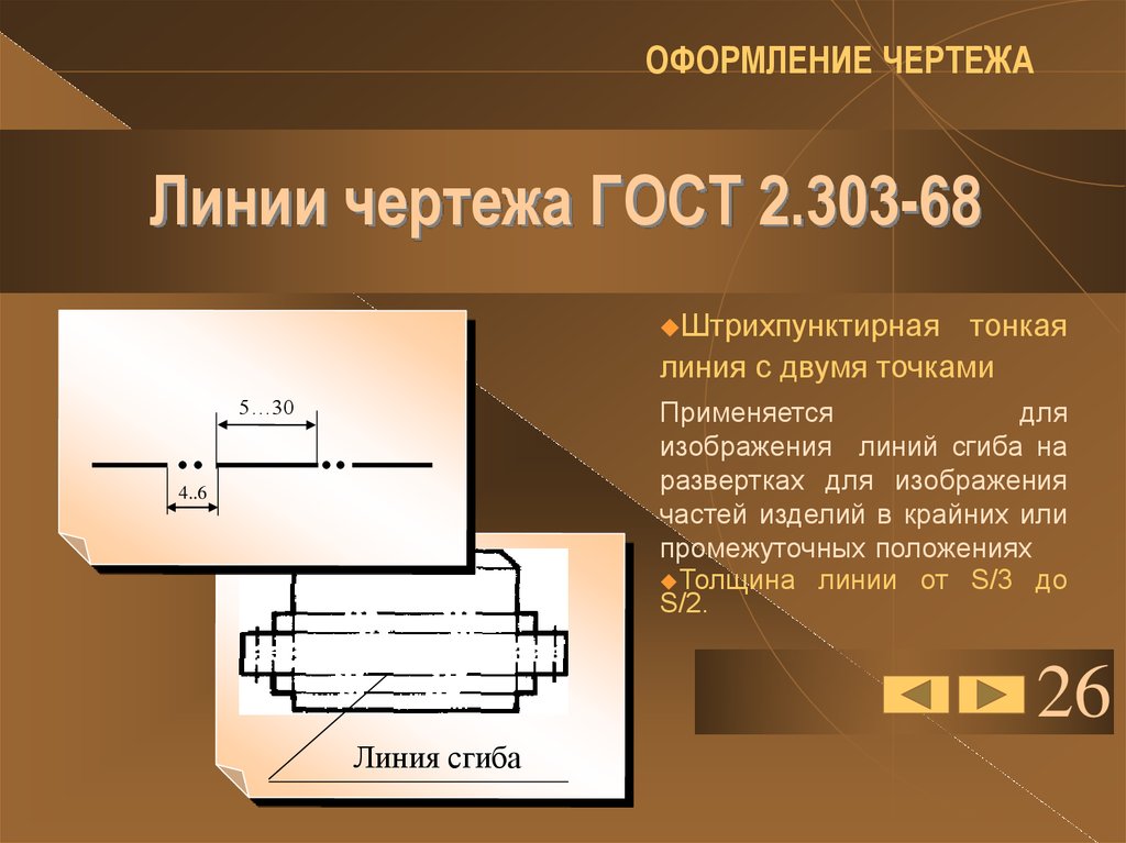 2.303. Линия сгиба ГОСТ. Штрихпунктирная линия ГОСТ. Линия сгиба на чертеже ГОСТ. Линия для изображения линия сгиба на развертках.