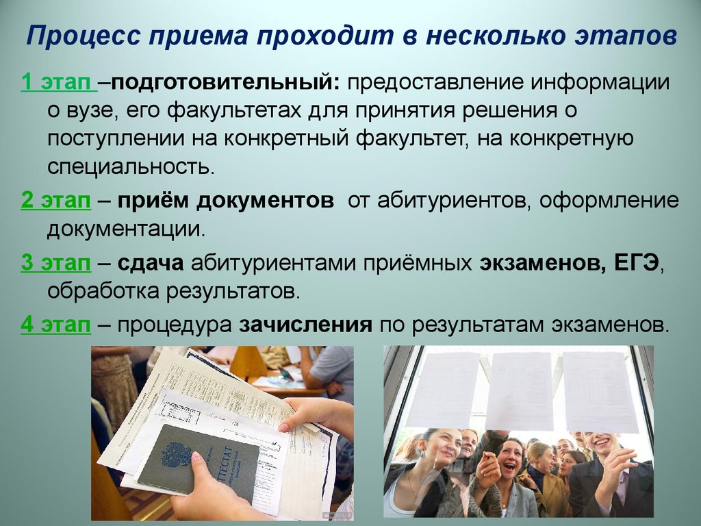 Несколько этапов. Приёмы судопроизводства. Приемы информации структурный. Предметная область/специальность. Процесс приема документов в 10 класс.