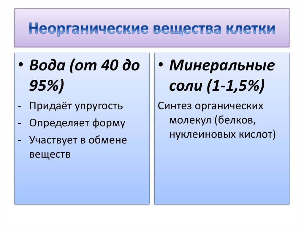 Презентация неорганические вещества клетки вода и минеральные соли