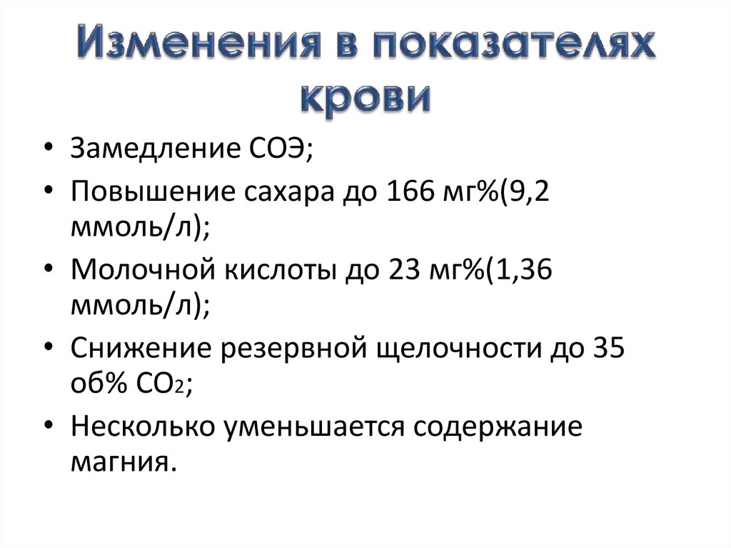 Изменения в показателях крови