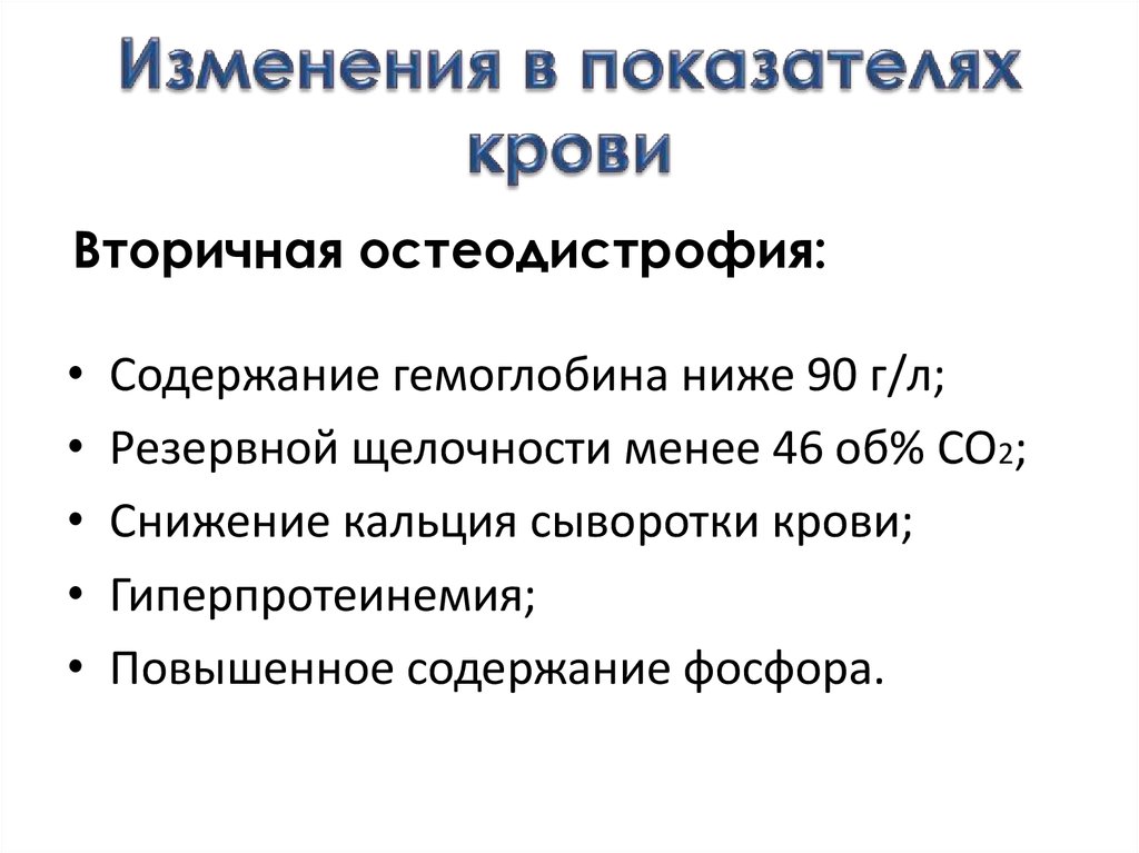 Изменения в показателях крови