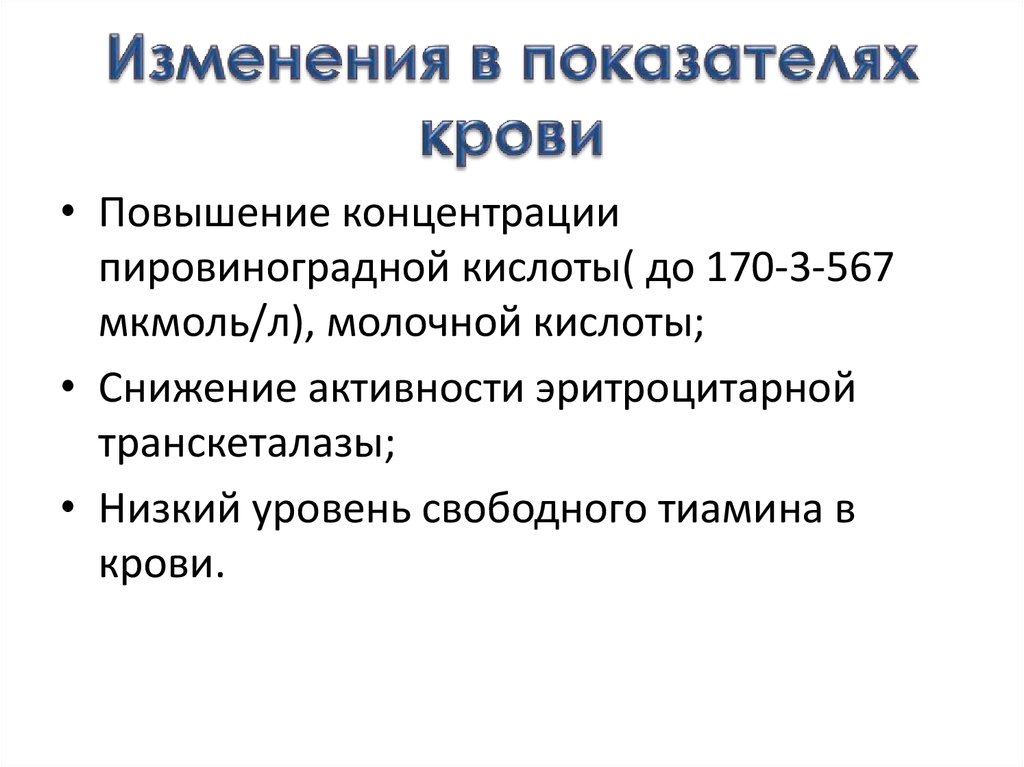 Изменения в показателях крови