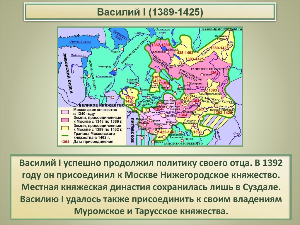 Состав московского княжества в 14 веке. 1392 Присоединение Нижегородского княжества. Московское княжество к 1389.