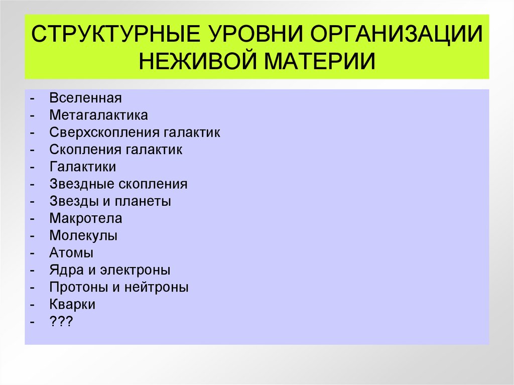 Структурные уровни материи. Структурные уровни организации неживой и живой материи. Уровни организации неживой материи. Структурные уровни организации неживой материи. Уровни организации материи в неживой природе.