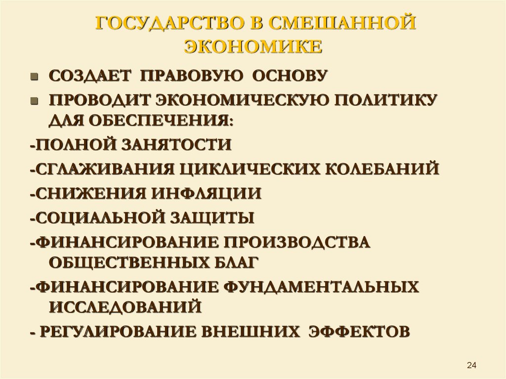 Экономические функции государства в смешанной экономике