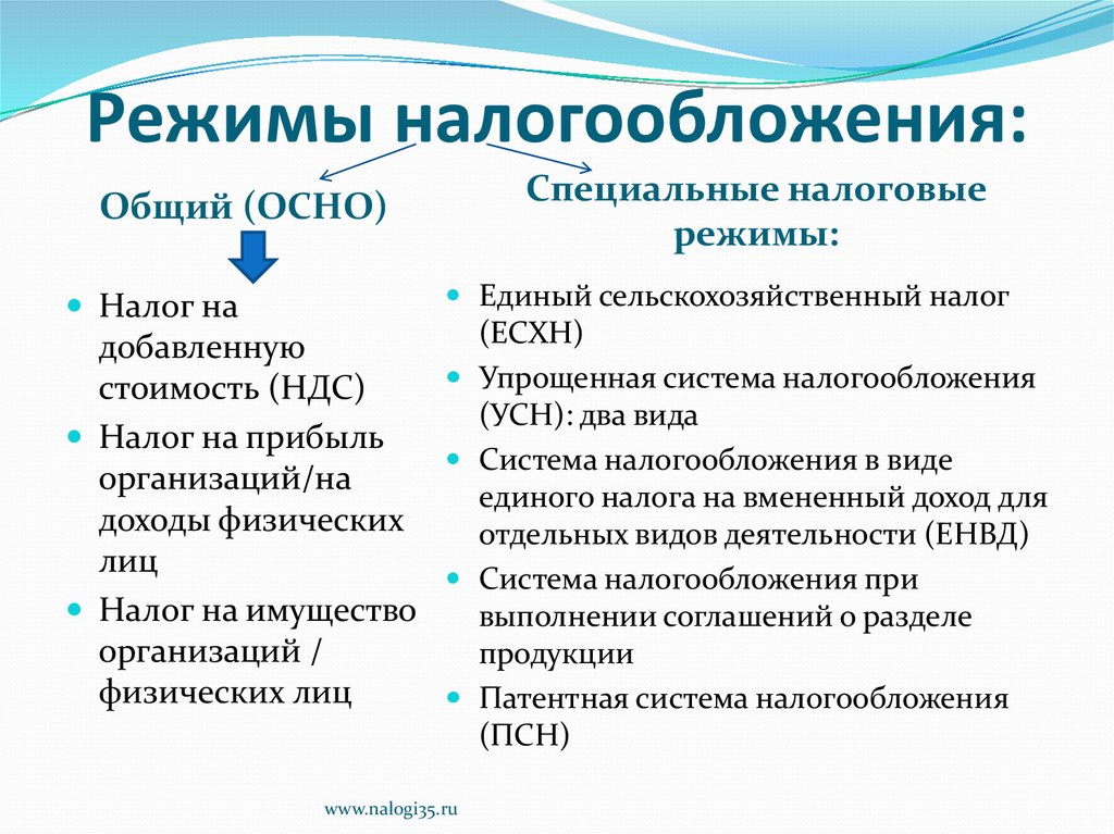 Налоги торговых предприятий. Общий режим налогообложения. Основные режимы налогообложения. Общая и специальная система налогообложения.