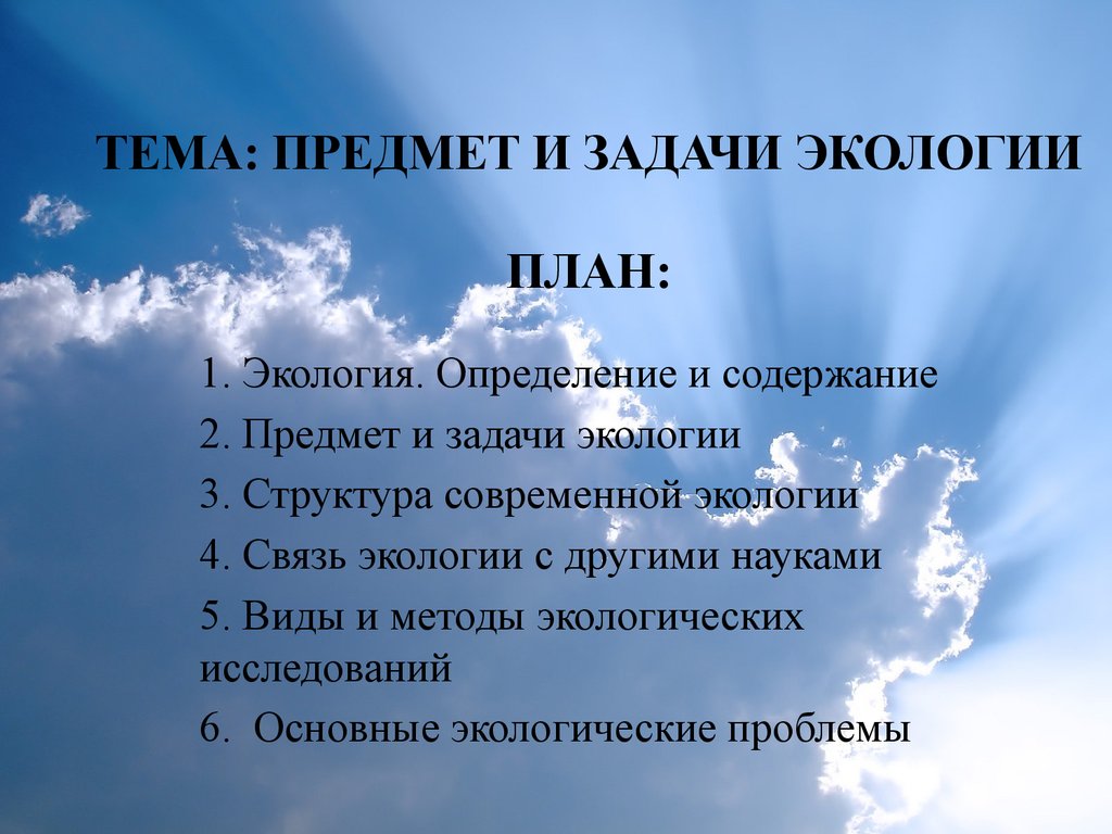 Проблемы экологии в современном мире составьте план