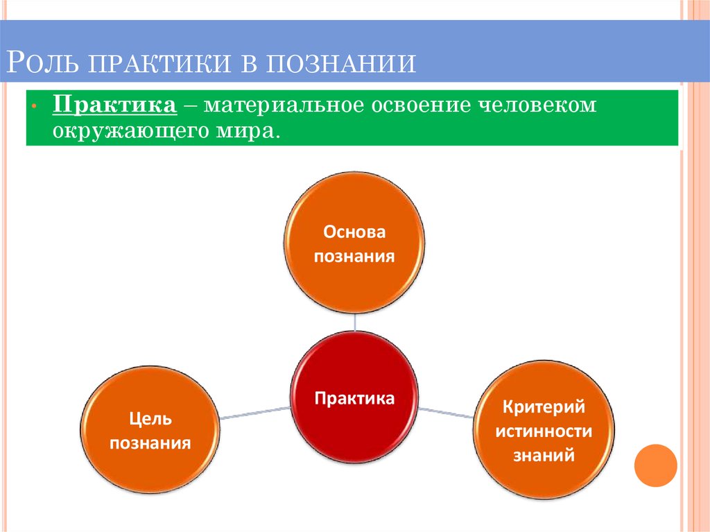 Освоение ролей. Роль практики в Познани. Роль практика в познании. Роль практики в процессе познания. Роль практики в познании мира.