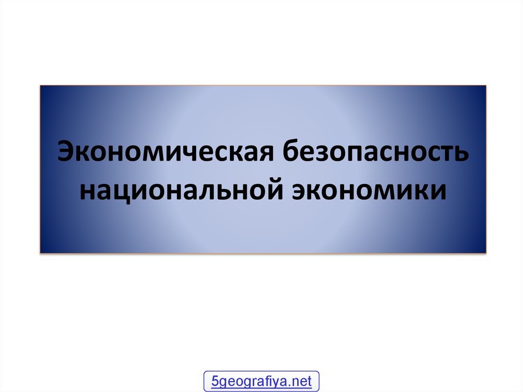 Национальная экономическая безопасность