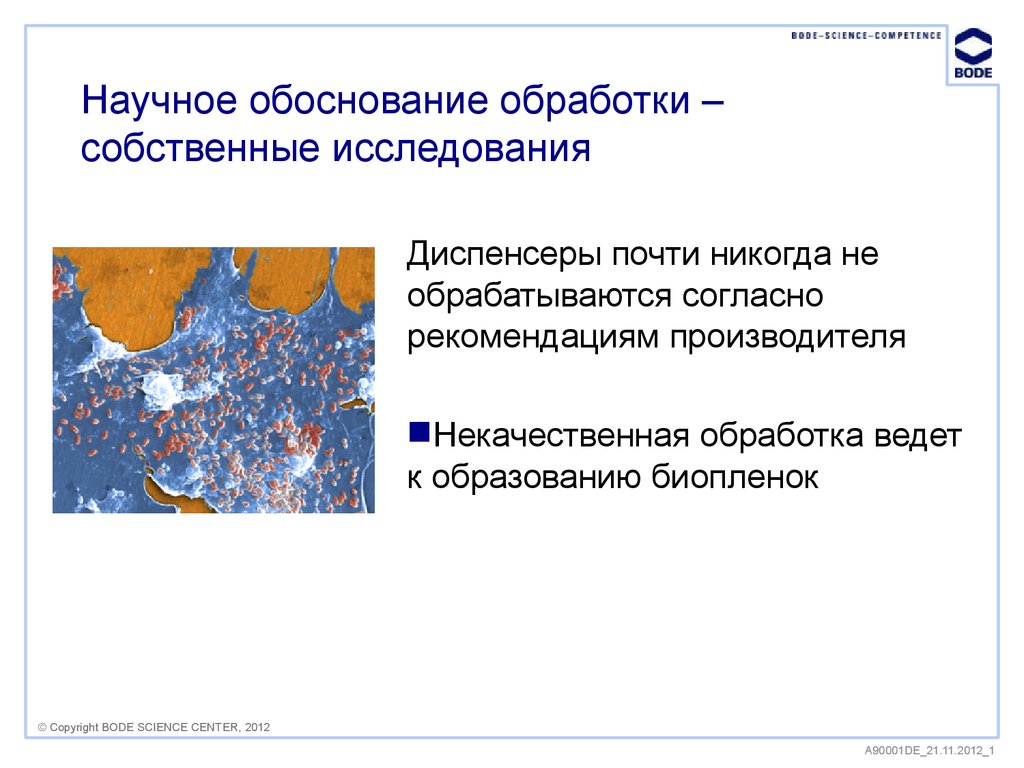 Научное обоснование обработки – собственные исследования