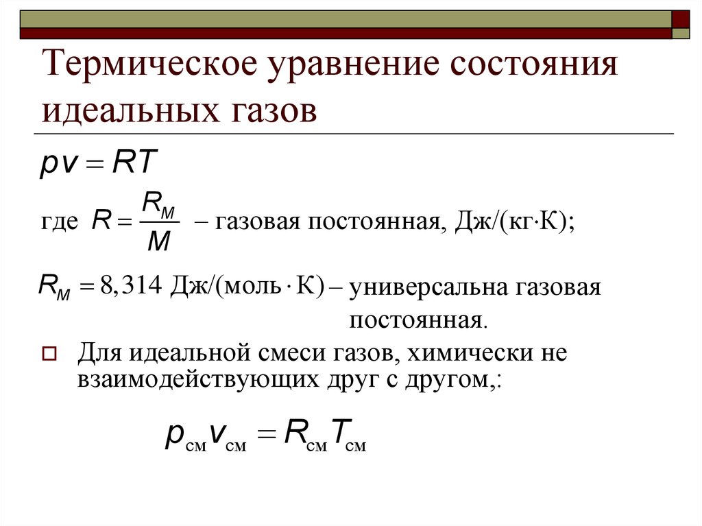 Уравнение состояния идеального газа