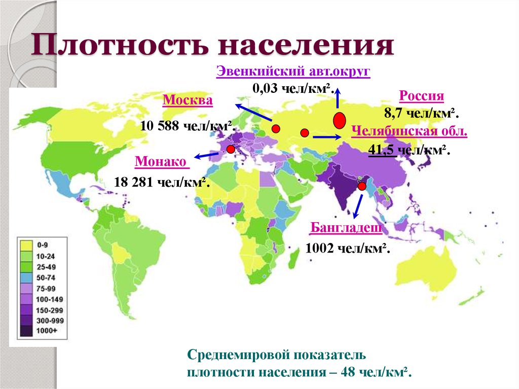 Какие страны имеют наибольшую плотность населения. Карта плотности населения стран.