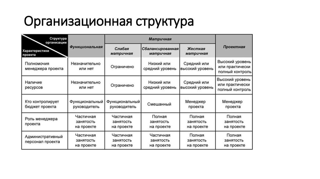 Организационная структура проекта функциональная матричная проектная