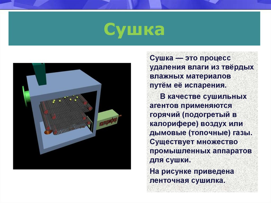 Удаление влаги. Процесс высушивания твердых веществ. Сушка процесс. Основы сушки влажных материалов. Сушка процессы и аппараты.