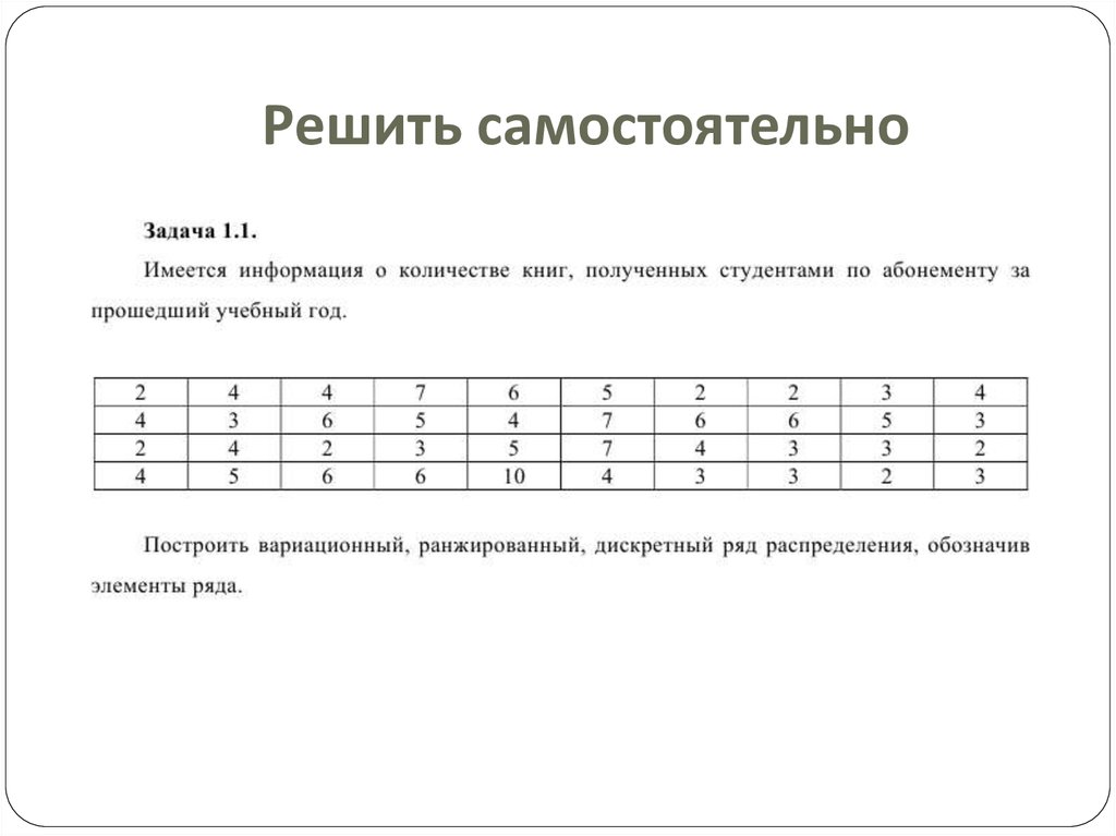 Ряд распределения числа. Ранжированный вариационный ряд. Построение ранжированного ряда. Ранжированный дискретный вариационный ряд распределения. Постройте ранжированный вариационный ряд.