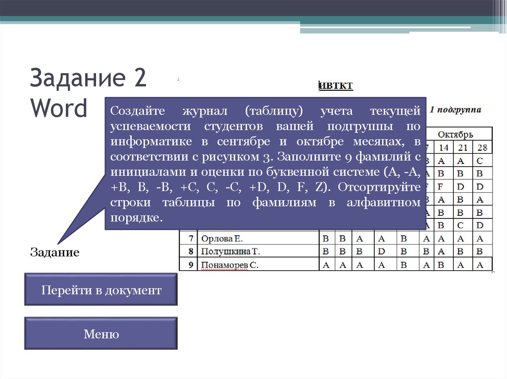 Задание создать таблицу