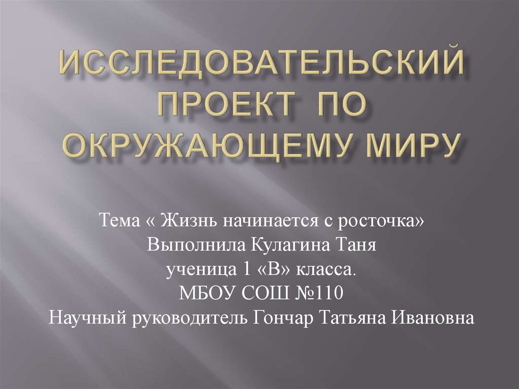 Паспорт исследовательского проекта по окружающему миру в начальной школе