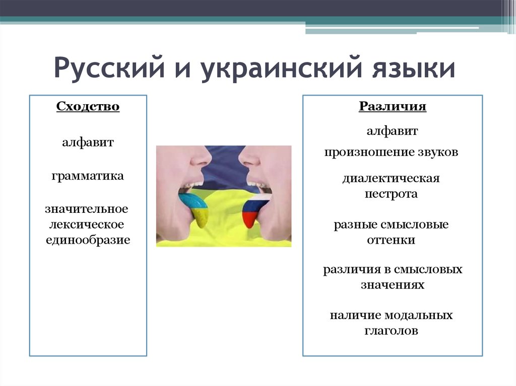 Есть украинский язык. Сравнение русского и украинского языка. Сходство русского и украинского языков. Сходства и различия русского и украинского языков. Русский язык и украинский язык.