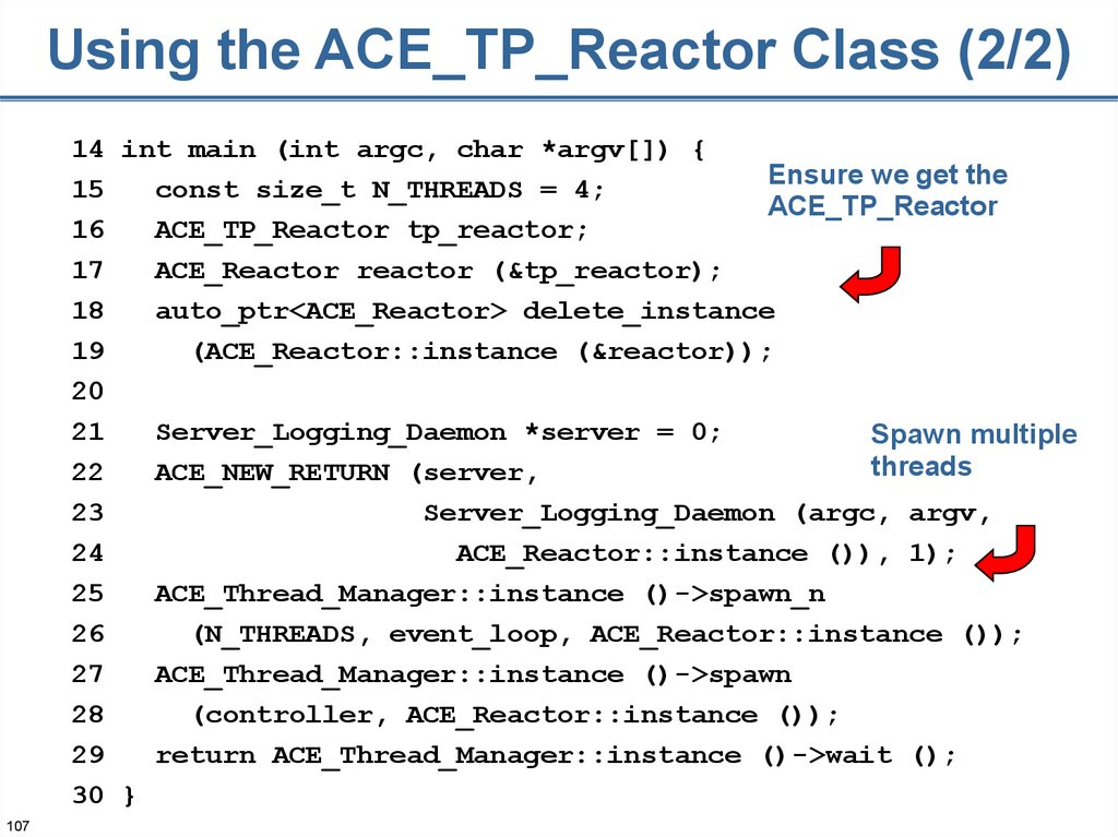 Using the ACE_TP_Reactor Class (2/2)