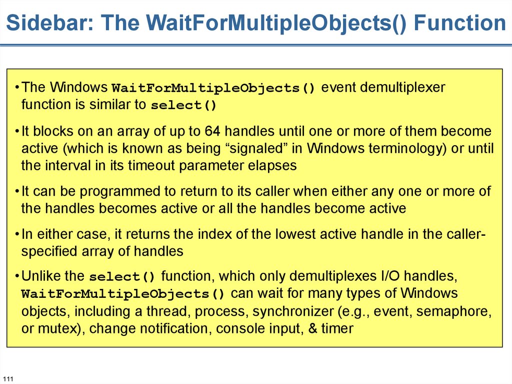 Sidebar: The WaitForMultipleObjects() Function