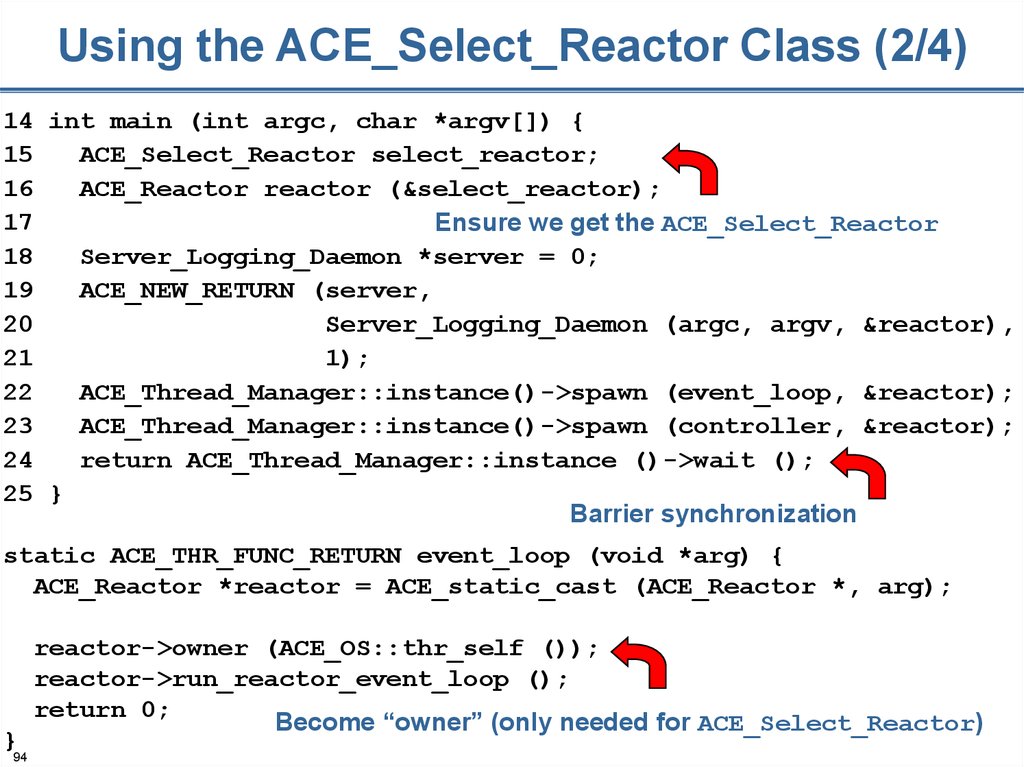 Using the ACE_Select_Reactor Class (2/4)