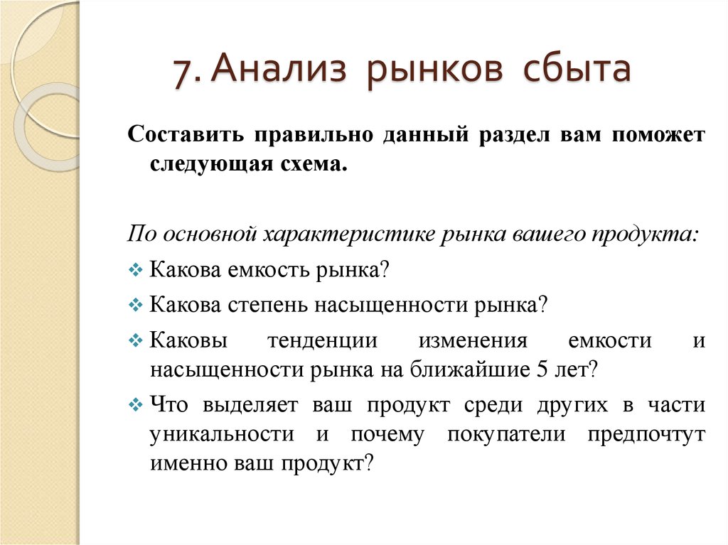 Описание рынка сбыта в бизнес плане пример