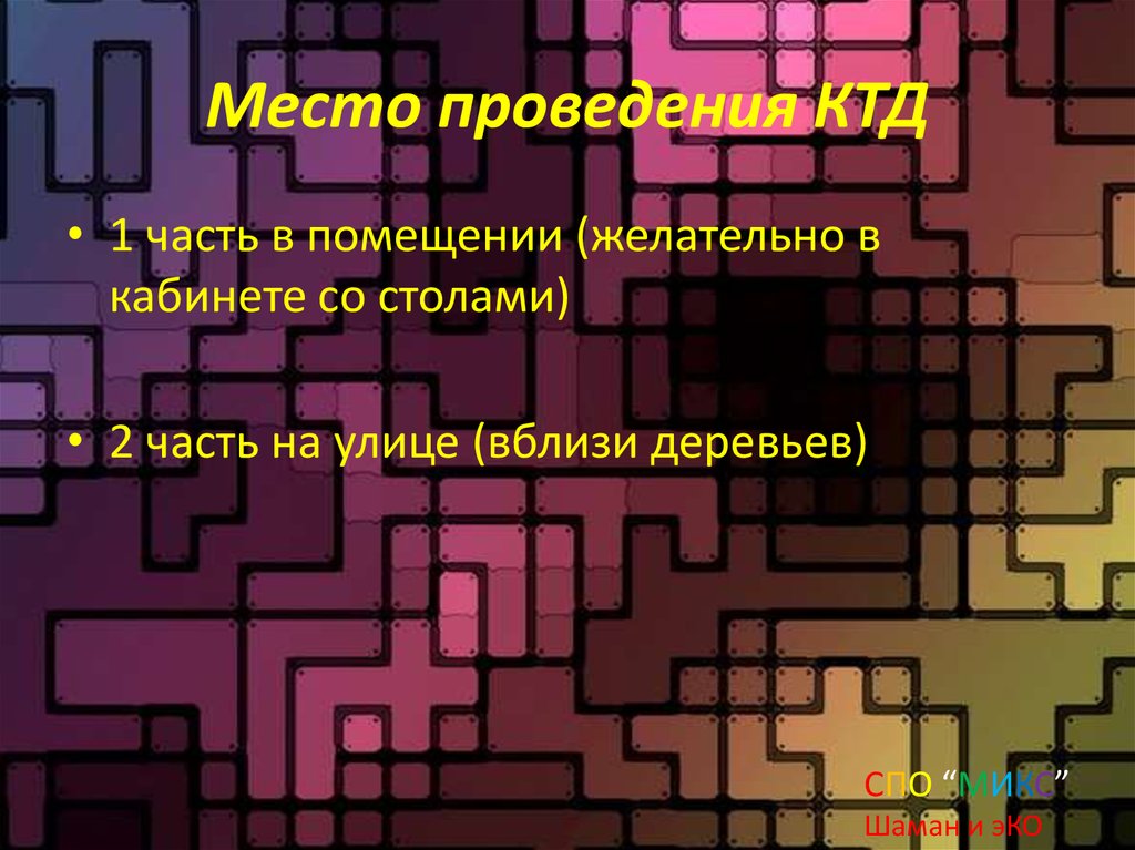 Место проведения КТД