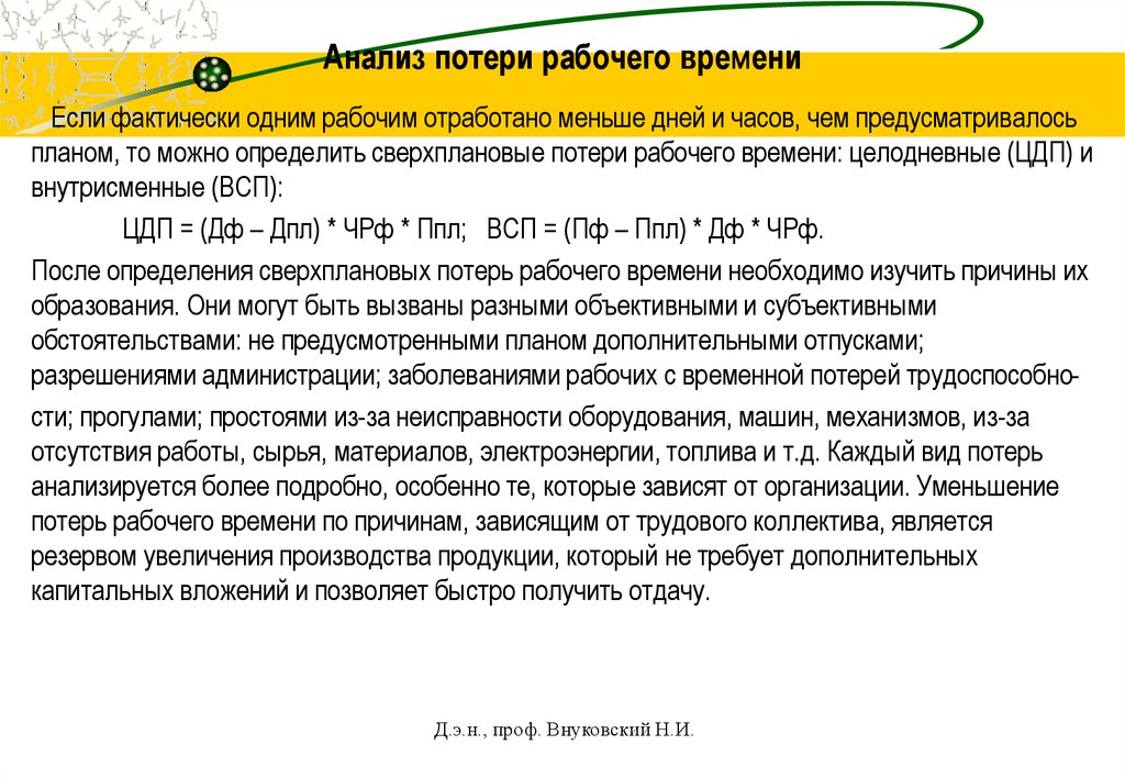 Потери рабочего времени. Анализ потерь рабочего времени. Сверхплановые целодневные потери рабочего времени. Анализ целодневных потерь рабочего времени. Внутрисменные потери рабочего времени формула.