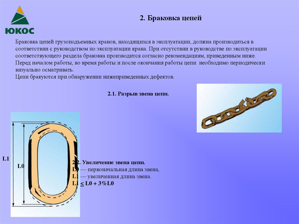 При каком удлинении звена цепи от первоначального