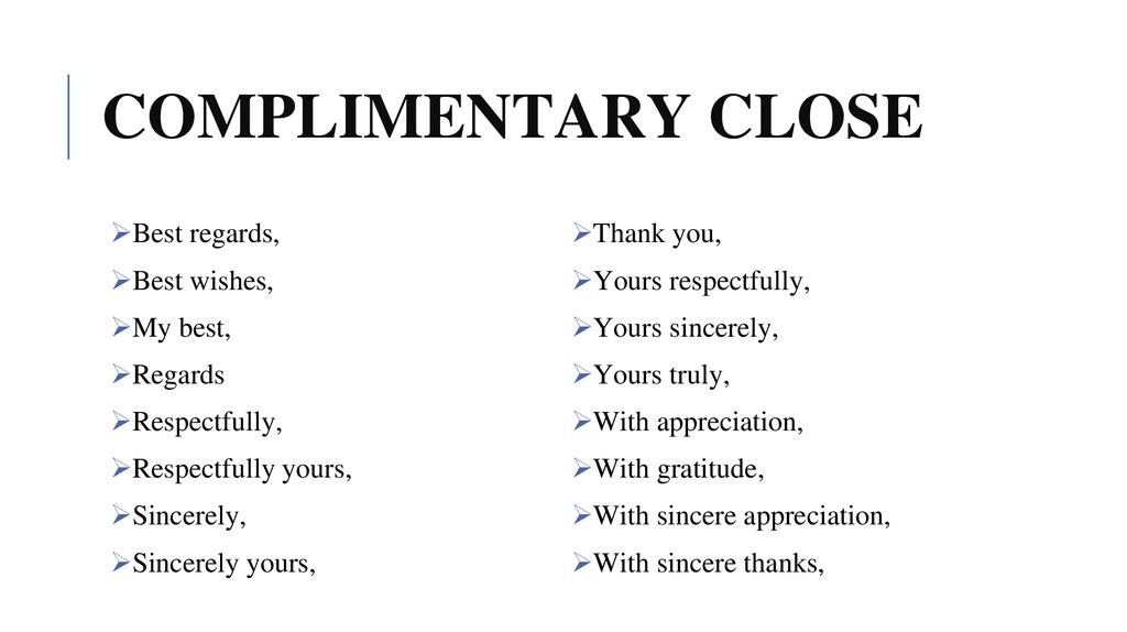 Complimentary Closings For Letters