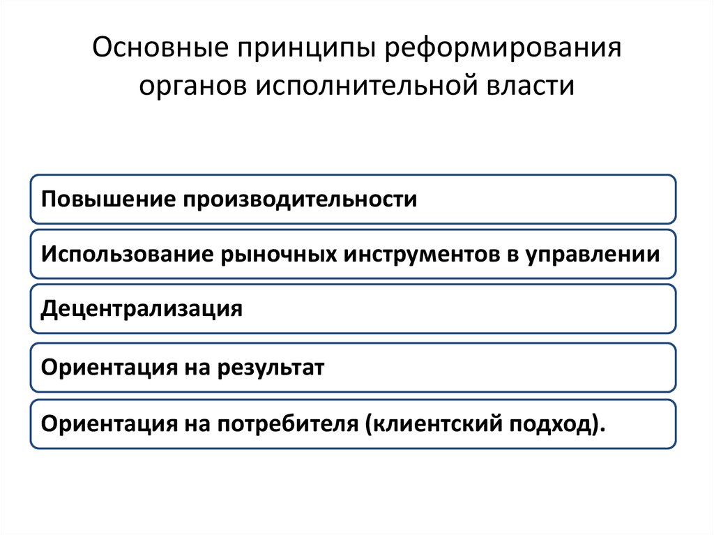 Принципы государственной исполнительной власти. Основные принципы реформирования образования.