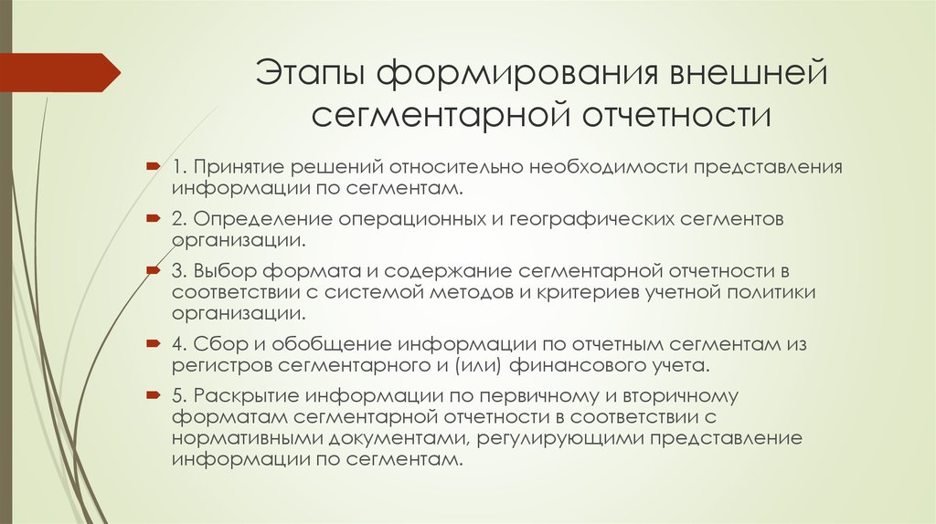 Концепция нефинансовой отчетности. Этапы создания отчетности. Формы сегментарной отчетности. Сегменты бухгалтерской отчетности. Отчетность по сегментам.