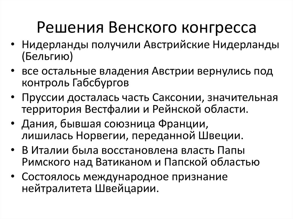 Итоги венского конгресса