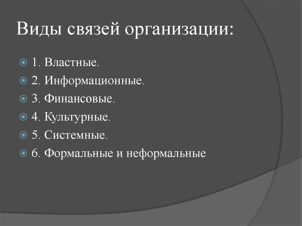 Виды связей организации: