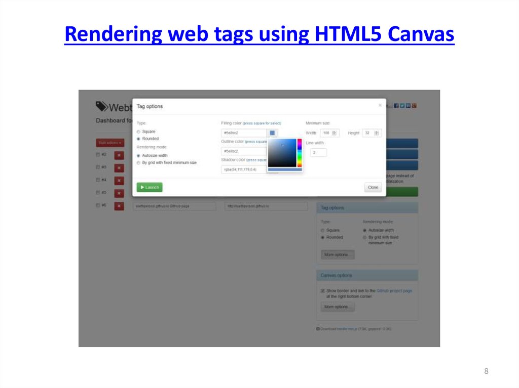 Rendering web tags using HTML5 Canvas