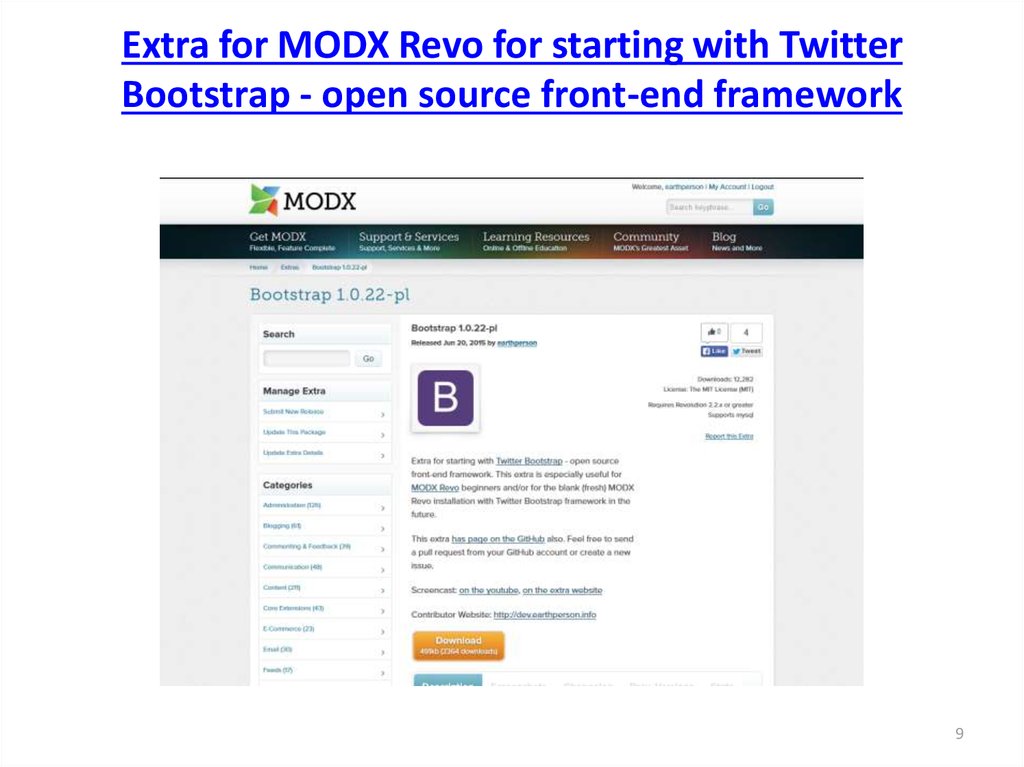 Extra for MODX Revo for starting with Twitter Bootstrap - open source front-end framework