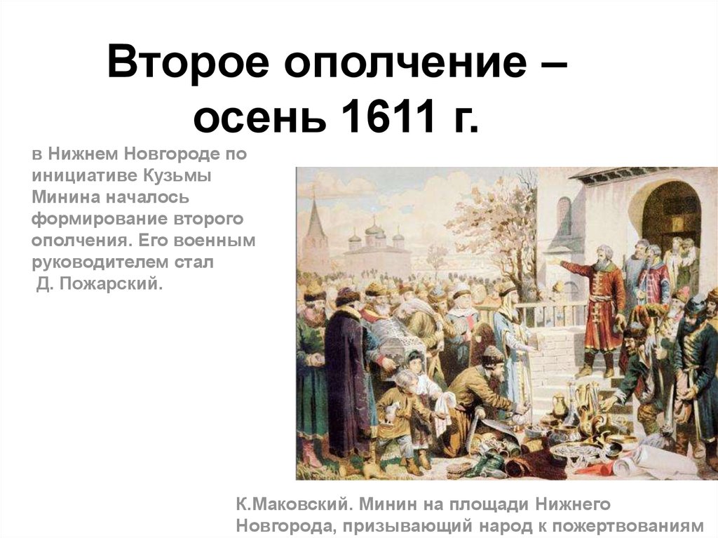 Второе ополчение. Князь возглавивший второе ополчение. 2 Ополчение 1611. Второе народное ополчение 1611 осень. Деятельность второго ополчения.