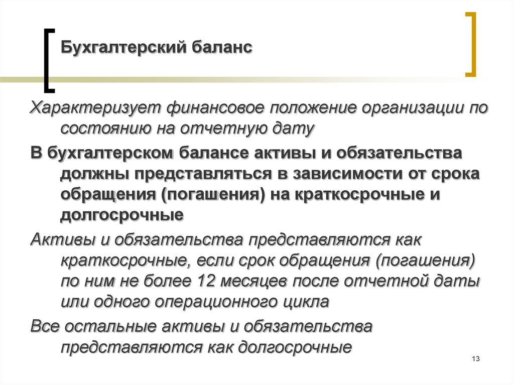 Финансовое положение организации на отчетную дату