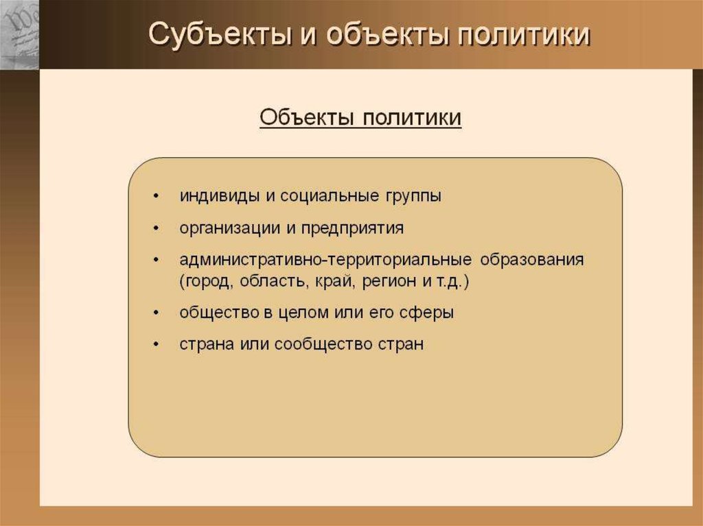 Природа политики. Субъекты и объекты политики. Объекты политической деятельности. Политика ее субъекты и объекты. Субъекты политики и объекты политики.