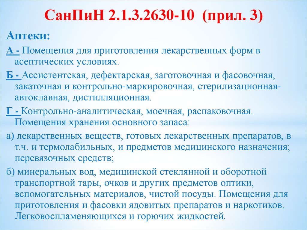 Санитарные правила 3.1. САНПИН. САНПИН 2.1.3.2630-10. САНПИН для аптек.