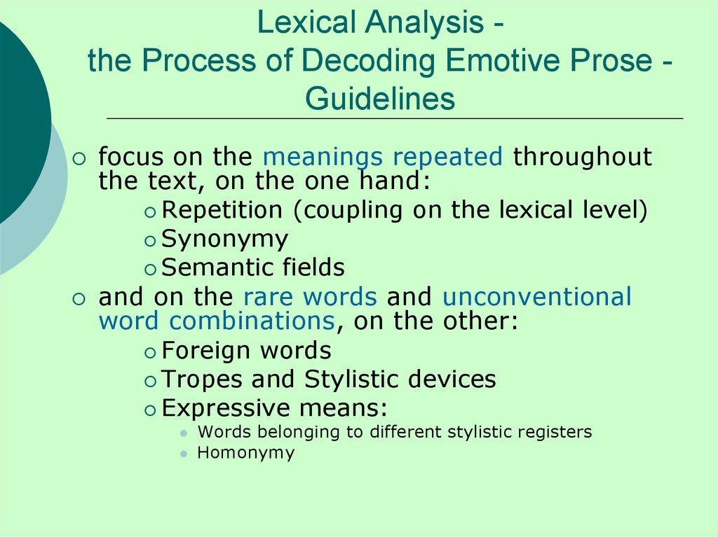 Lexical Analysis - the Process of Decoding Emotive Prose - Guidelines