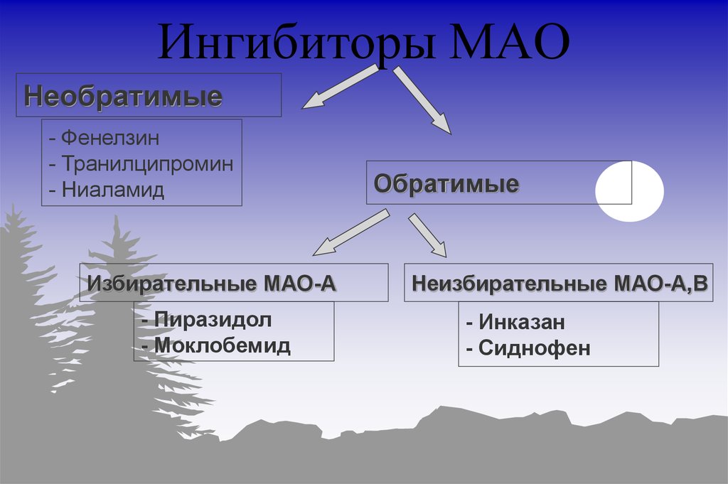 Что такое ингибиторы мао простыми. Ингибиторы Мао. Ингибиторы моноаминоксидазы. Необратимые ингибиторы Мао. Моноаминоксидаза препараты.