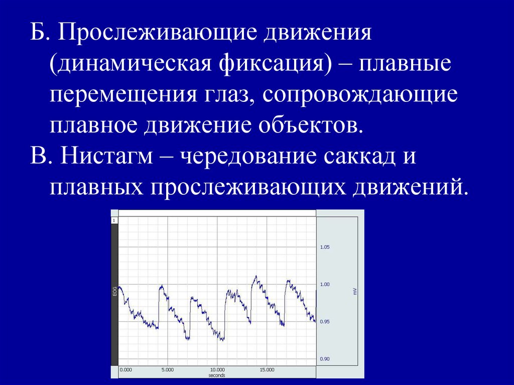 Динамическое перемещение. Саккады и фиксации. Прослеживающие движения глаз. Плавные движения глаз. Периоды фиксации и плавные движения глаз.