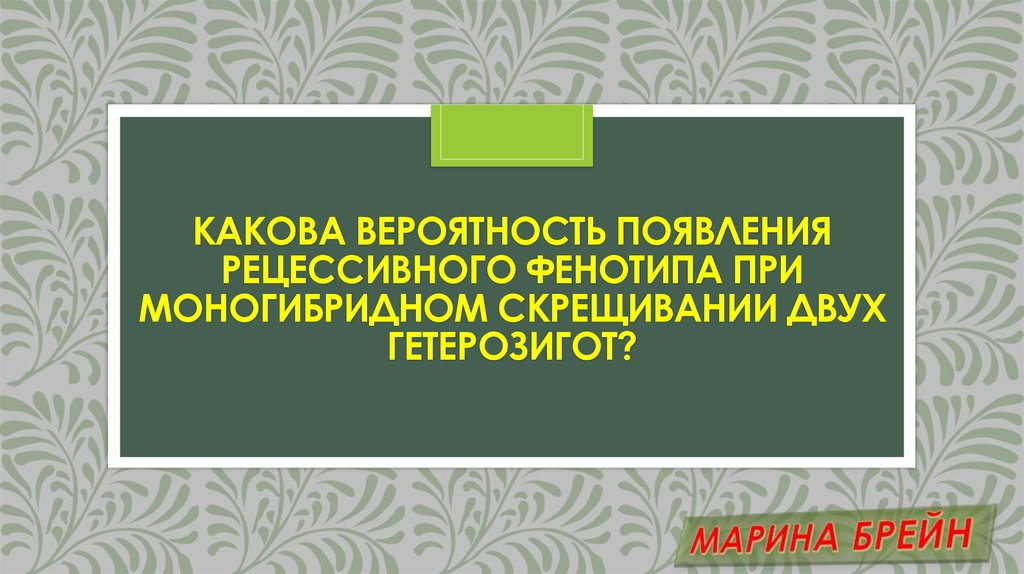 Какова вероятность появления рецессивного фенотипа при моногибридном скрещивании двух гетерозигот?