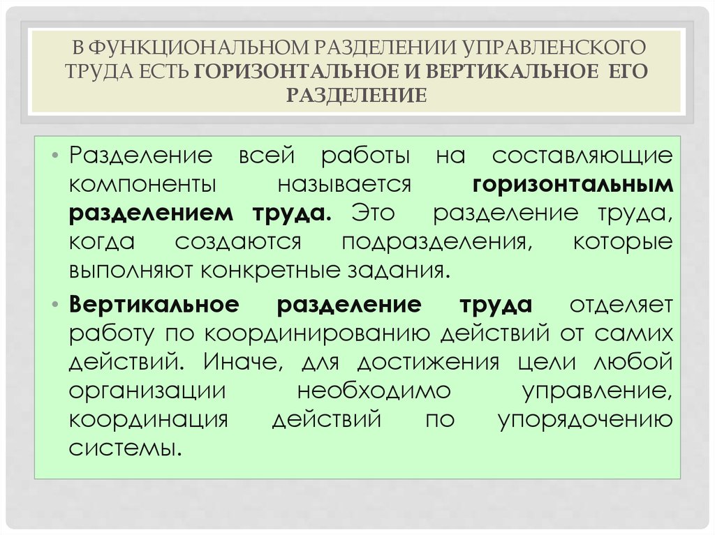 Горизонтальное и вертикальное разделение труда презентация