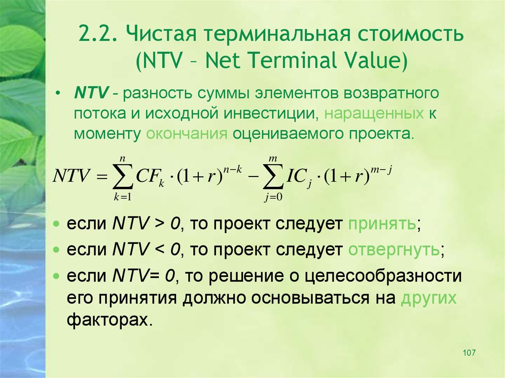 Терминальная стоимость проекта это