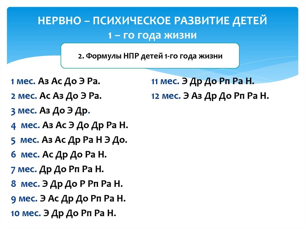 1 2 период жизни. Формулы НПР детей 1-го года жизни. Формула НПР 2 года. Формулы НПР до года. Оценка НПР детей до 1-го года жизни.