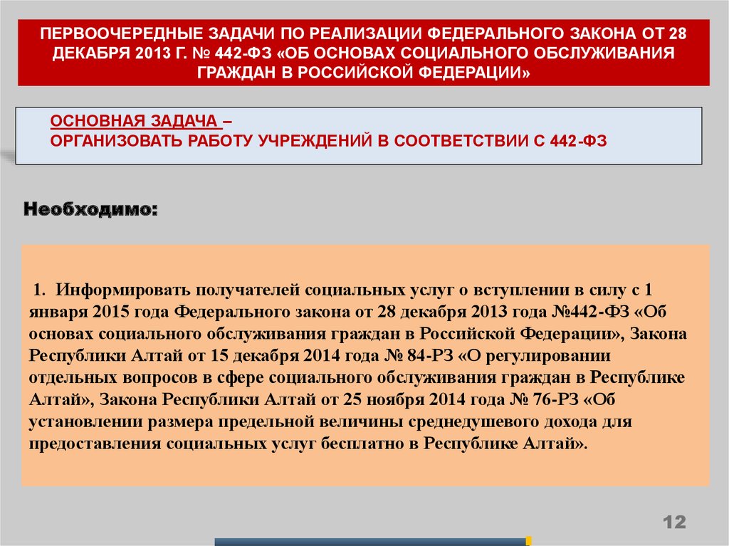 Сила федерального закона. ФЗ 442 вступил в силу. Федерального закон Российской Федерации от 28.12.2013 г. № 442. ФЗ медико-социальных услуг. Гражданам РФ бесплатно предоставляются.