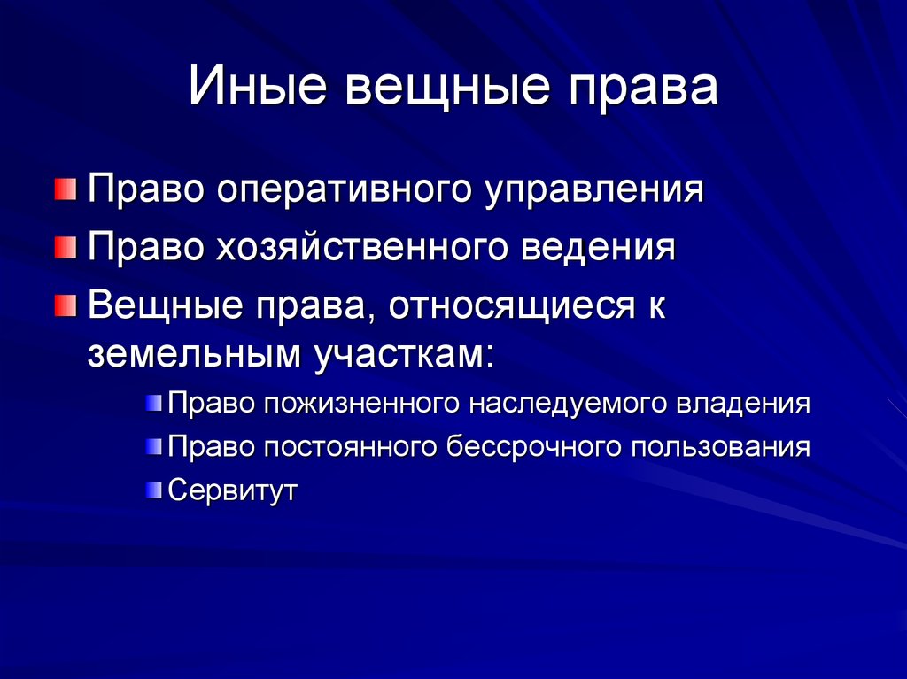 Составить схему виды вещных прав на землю