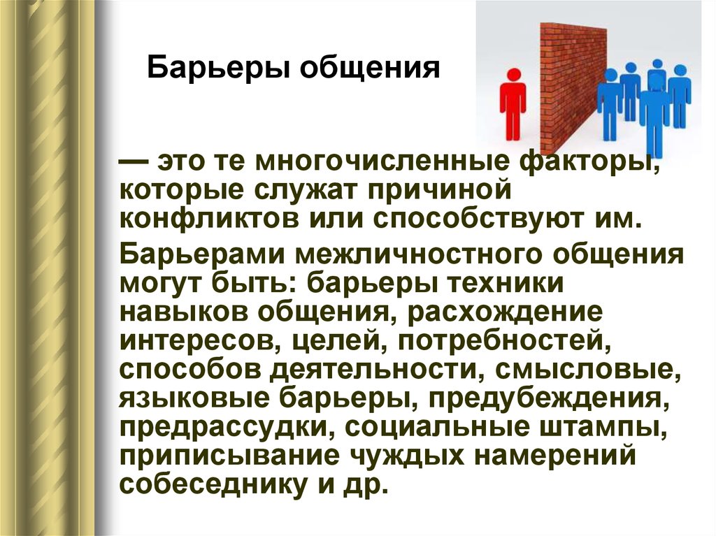 Виды барьеров. Барьеры общения. Барьеры в процессе общения. Психологические барьеры в межличностном общении. Типы барьеров коммуникации.